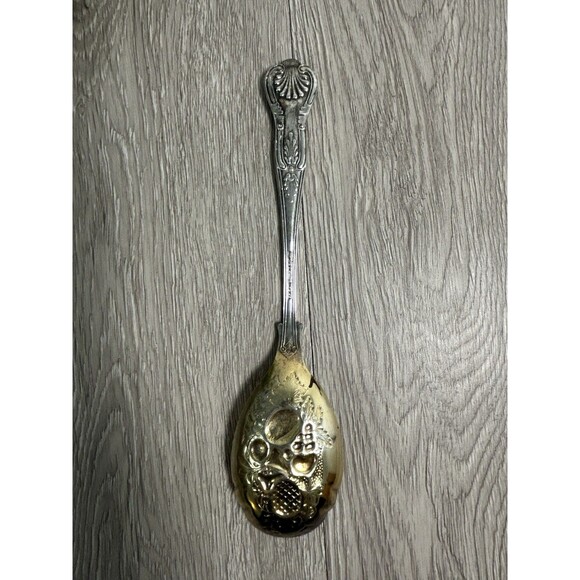 Vintage EPS A1 Sheffield England Serving Spoon w/ Embossed Fruit Design - Picture 7 of 7